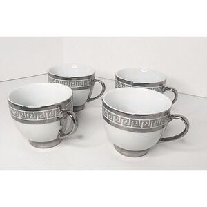 Greek Key Silver Trim Tea Cups White With Silver Trim Set of 4 Tea Cups.